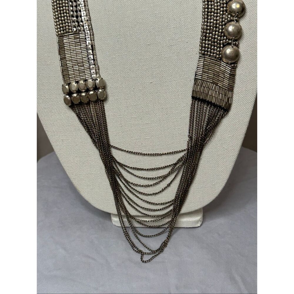 Fiona Paxton Statement Necklace Multi Strand Chain Fringe Boho Luxe Silver Artis - Picture 11 of 12